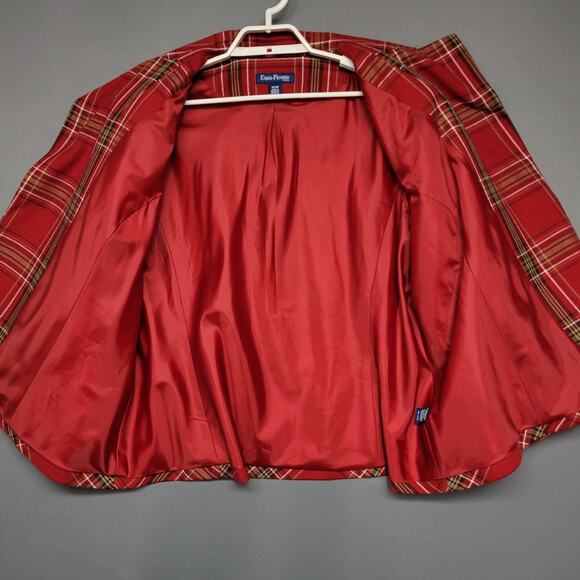 Evan- Picone Woman Plaid Light Tweed Jacket Womens 22W Red Open Front 3/4 Sleeve - Picture 5 of 14